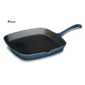 Long handle enamel Cast-Iron Square Grill Pan with oil mouth